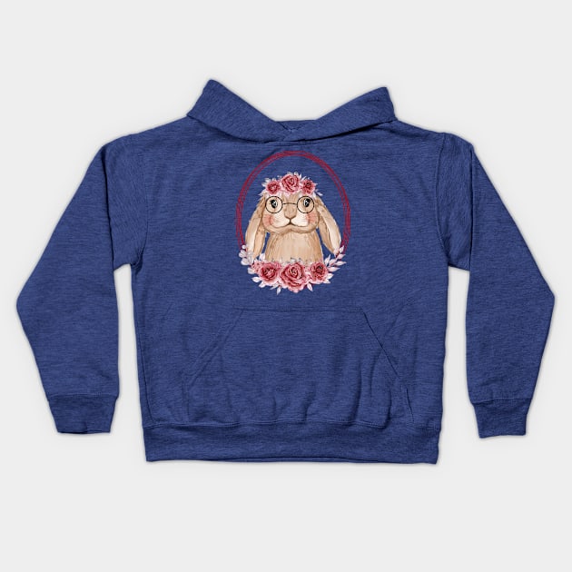 Bunny Flower Wreath Kids Hoodie by Mako Design 